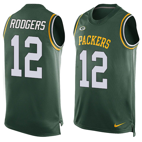 Men's Limited Aaron Rodgers Nike Jersey Green - #12 Player Name & Number Tank Top NFL Green Bay Packers